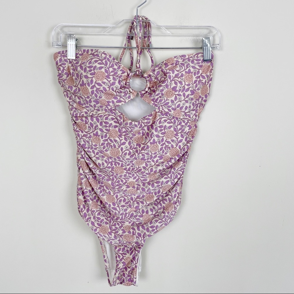 Zimmerman Purple Floral Caravan Ring Halter Neck One Piece Swimsuit - Picture 2 of 12